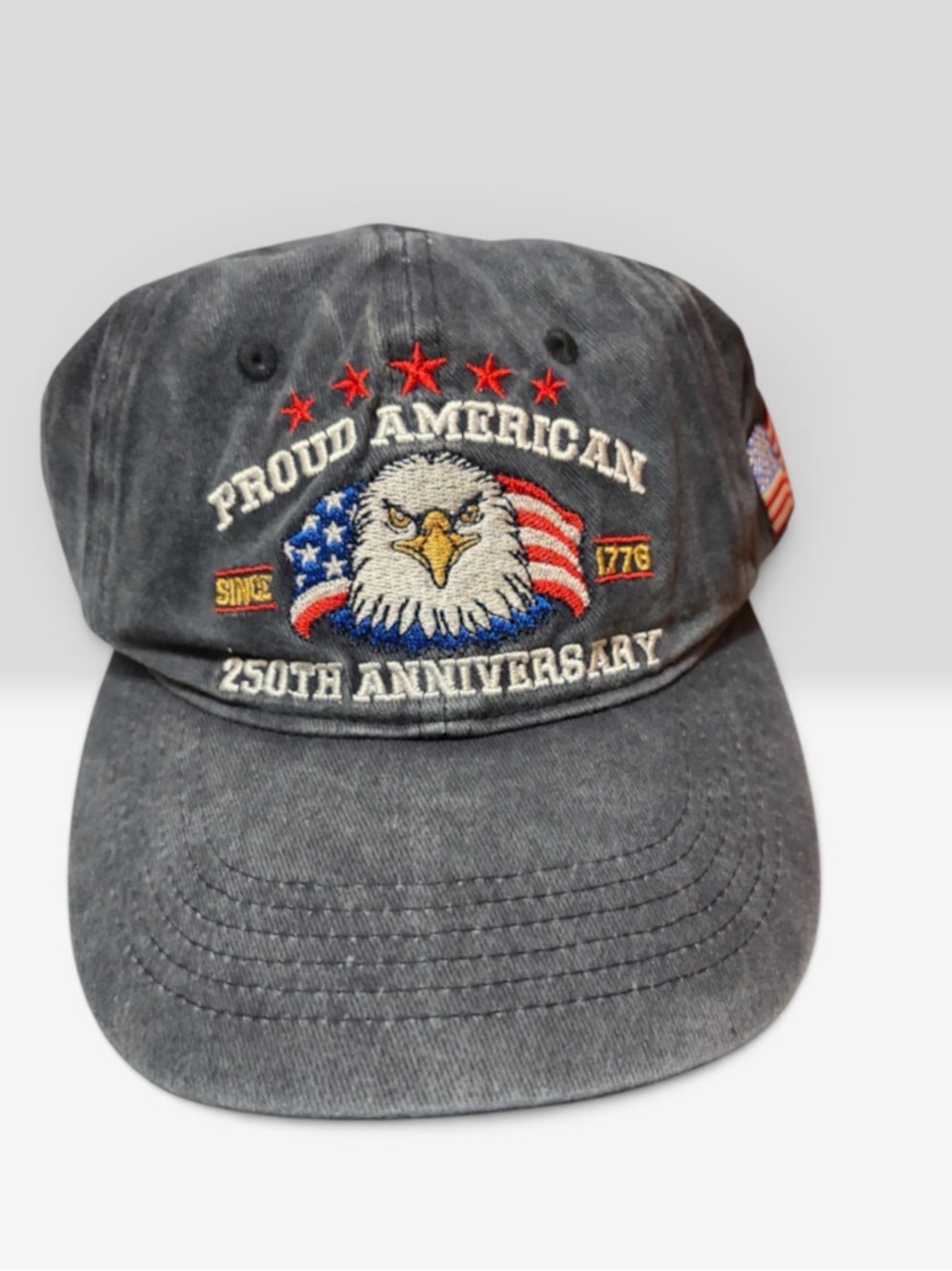 Proud American 250th Anniversary Eagle Embroidered Baseball Cap - Navy Stonewash